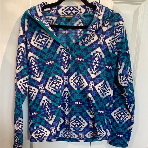 Eddie Bauer Tops - Eddie Bauer Blue and White Geometric Fleece